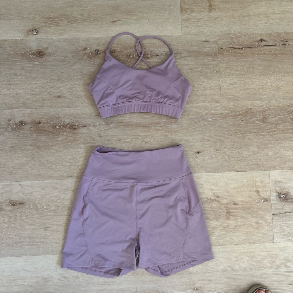 Mauve Sports Bra and Shorts Set